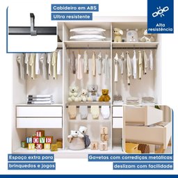 Quarto Infantil Closet Premium Isadora 205,9cm e Cômoda 129,5cm 1 Porta 4 Gavetas Minastex - 13