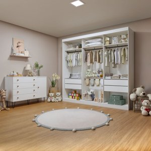 Quarto Infantil Closet Premium Isadora 205,9cm e Cômoda 129,5cm 1 Porta 4 Gavetas Minastex