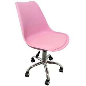 Cadeira de Escritório Eames Leda com Assento Pu Giratória:rosa