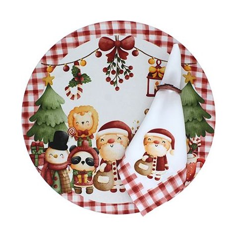 Kit Sousplat + Guardanapo Natal Infantil Nsw 4 Peças com Base