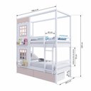 Ver imagem 3 de Beliche Infantil Casinha Reta 02 Janelas e 02 Gavetas Rosa Madeira Maciça Branco/ Rosa Megamobilia