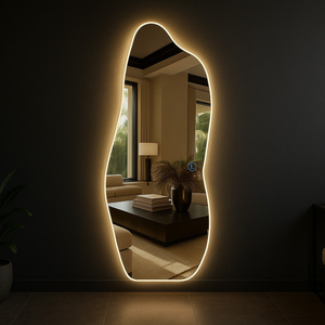 Espelho Grande Corpo Inteiro Lapidado Orgânico Decorativo 150x60cm Luxo com Led Quente/fria