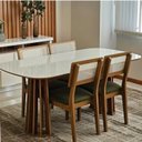 Ver imagem 1 de Conjunto para Sala de Jantar com Mesa Oval e 4 Cadeiras Estofadas Encosto Telado 100% MDF Bolonha Verde/Freijó/Off White