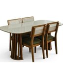 Ver imagem 2 de Conjunto para Sala de Jantar com Mesa Oval e 4 Cadeiras Estofadas Encosto Telado 100% MDF Bolonha Verde/Freijó/Off White