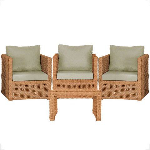 Mesa Centro e 3 Poltronas Madri Corda Náutica Estofado 7 Trama Original