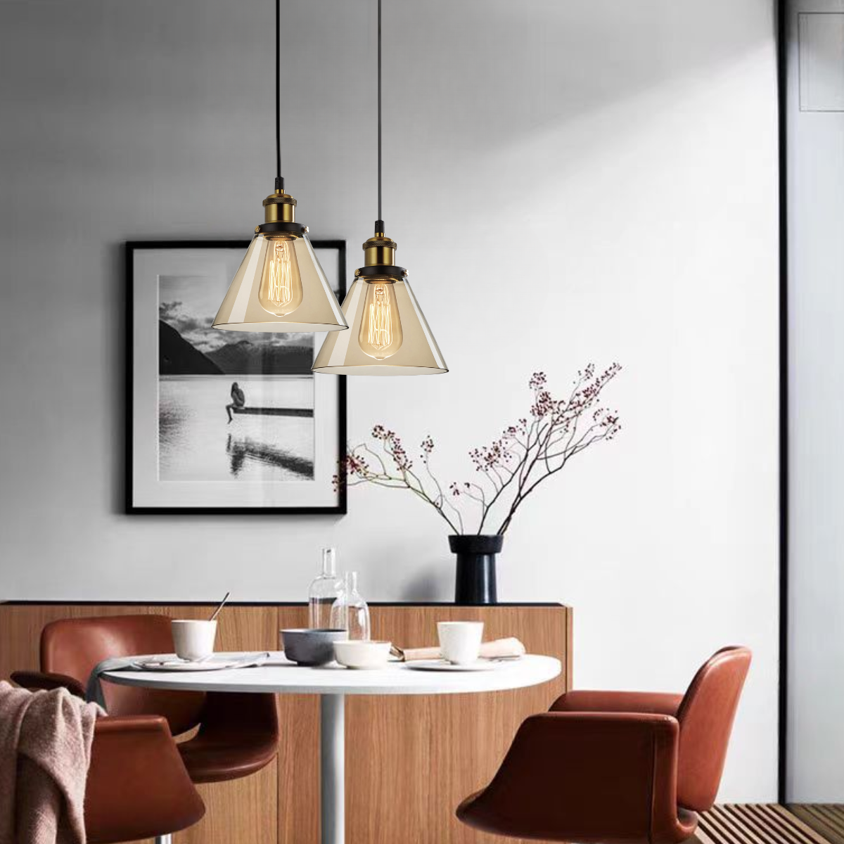 Ver imagem 4 de Lustre Pendente Chapéu 23cm Vidro Âmbar Luminária Teto Retrô Industrial Gimpo Kjdd-e-185