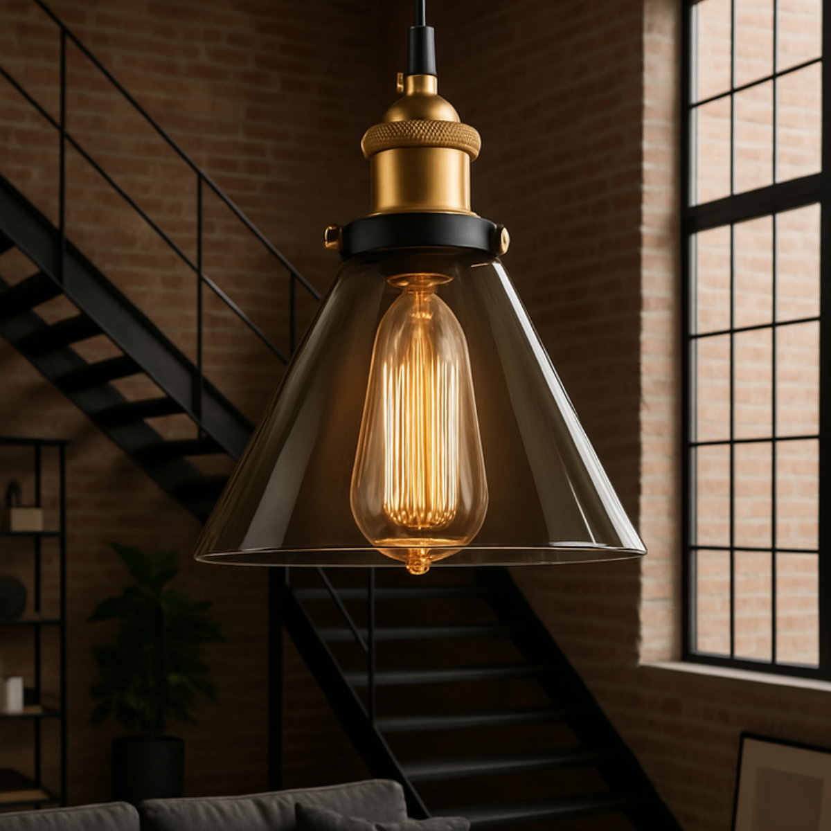 Lustre Pendente Chapéu 23cm Vidro Âmbar Luminária Teto Retrô Industrial Gimpo Kjdd-e-185 - 1