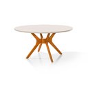 Ver imagem 1 de Mesa Redonda 110cm Sala Jantar Julia Pés Madeira Tampo Vidro:offwhite/castanho