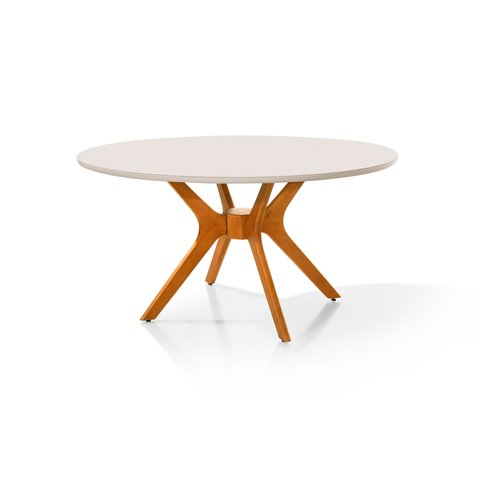 Mesa Redonda 110cm Sala Jantar Julia Pés Madeira Tampo Vidro:offwhite/castanho