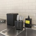 Ver imagem 2 de Kit Pia 3 Peças Lixeira Dispenser Porta Talher Cozinha - Stolf Preto