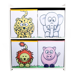 Estante Organizadora de Brinquedos com Caixas Estampadas - Leopardo - Leão - Pinguim - Vaquinha - Or - 2