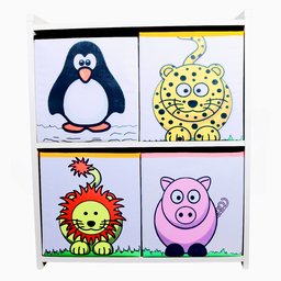 Estante Organizadora de Brinquedos com Caixas Estampadas - Leopardo - Leão - Pinguim - Vaquinha - Or - 5