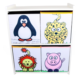 Estante Organizadora de Brinquedos com Caixas Estampadas - Leopardo - Leão - Pinguim - Vaquinha - Or - 4