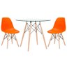 KIT - Mesa Eames com tampo de vidro 90 cm + 2 cadeiras Eiffel DSW Laranja - 1