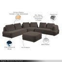 Ver imagem 3 de Sofá de Canto Modulado Vercelli 522cm com Almofadas Soltas e Puff Veludo Luxo Marrom G92 - Gran Belo