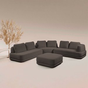 Sofá de Canto Modulado Vercelli 522cm com Almofadas Soltas e Puff Veludo Luxo Marrom G92 - Gran Belo