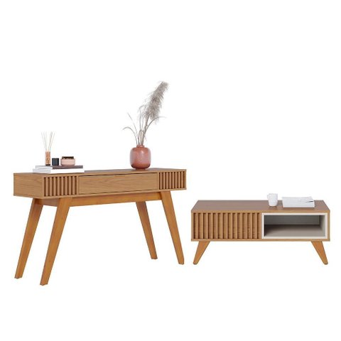 Sala de Estar com Aparador Rivieira e Mesa de Centro Jeri Freijó/off White Matte - Colibri
