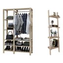 Ver imagem 2 de Kit Estante 100% Pinus Estante Resistente Design Clássico e Arara Guardar Roupa Simples Madeira