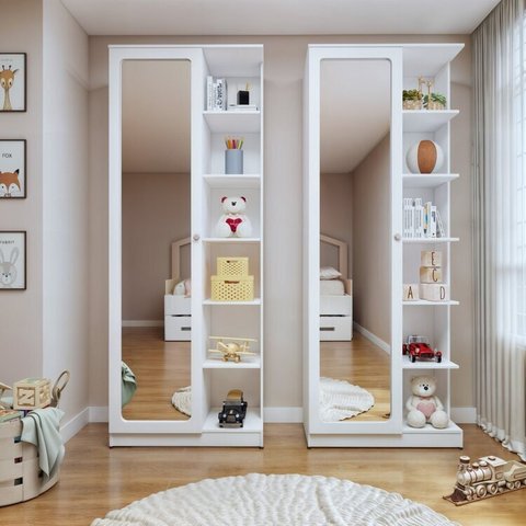 Conjunto 2 Armários Multiuso Infantil 1 Porta com Espelho João Pessoa