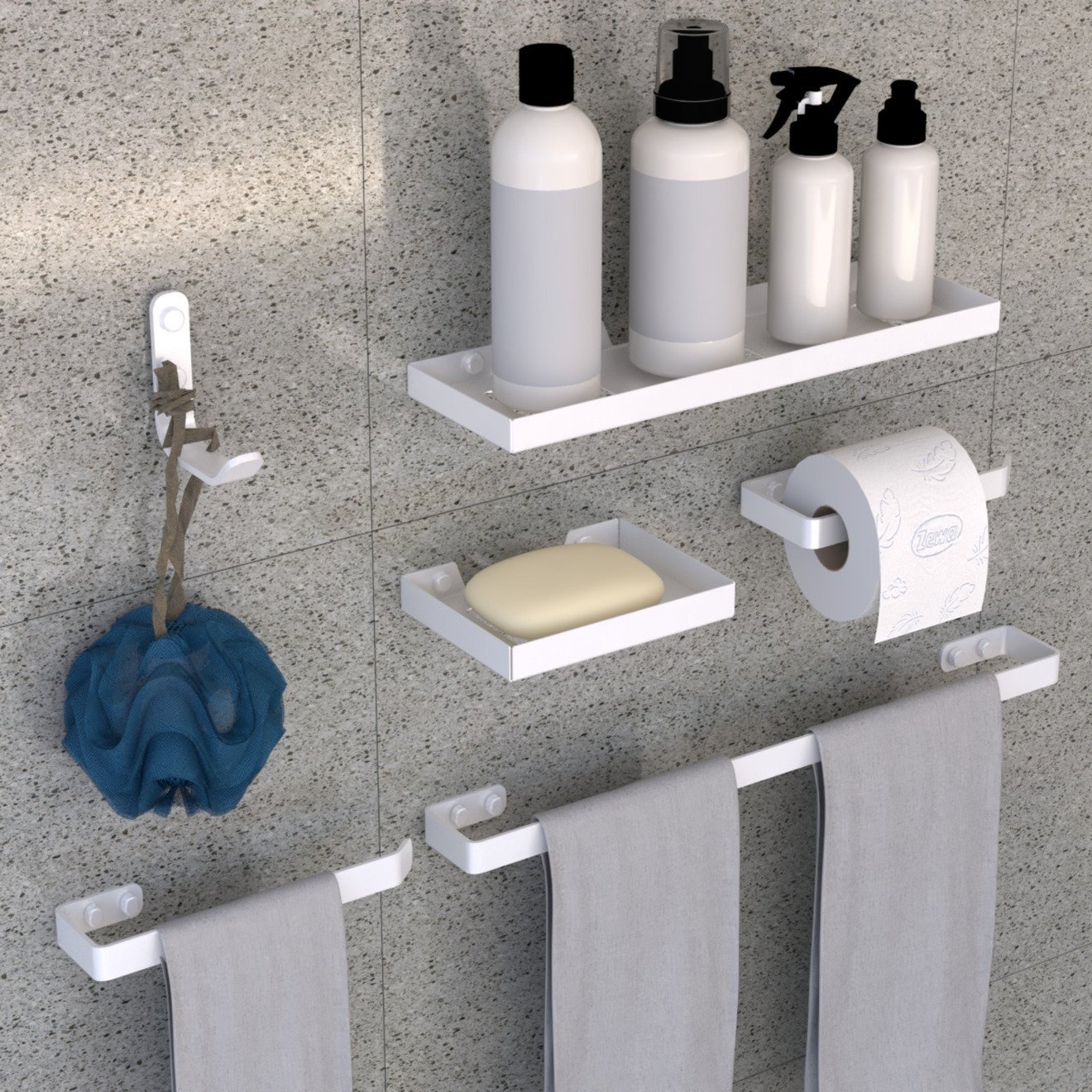 Kit Acessórios Banheiro 6 Peças Luxo Quadrado:branco - 1