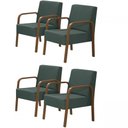 Ver imagem 1 de Kit 4 Poltronas Decorativas 1 Lugar Jade Braço Madeira D Salla Suede Verde