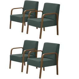 Kit 4 Poltronas Decorativas 1 Lugar Jade Braço Madeira D Salla Suede Verde - 1