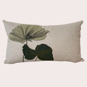 Capa de Almofada Linho Bordada Floral Verde 35x50cm