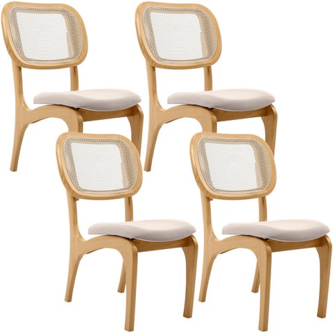 Kit 4 Cadeiras para Sala de Jantar Cozinha Estofada e Tela Mariah L02 Seude Bege - Lyam Decor
