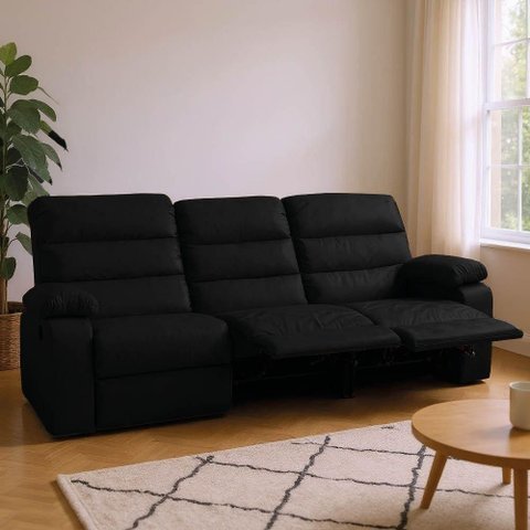 Sofá 3 Lugares Reclinável Retrátil 183cm Naaman Sintético Pu K01 - D'Rossi Preto