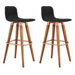 Kit 2 Banquetas Altas Luxo Linea Aço Cobre Linho Preto Base Carvalho - 1