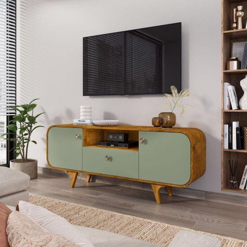 Rack para TV 55 Polegadas Rack Gran Siena 156cm MDP Nature Pistache Bechara Móveis
