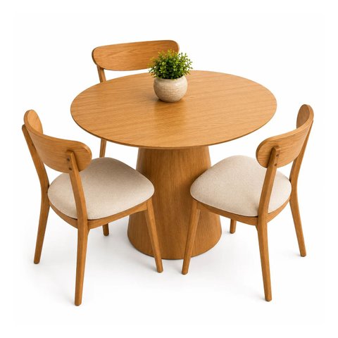 Mesa de Jantar Redonda 60cm em MDF Melamínico Freijó - Base Cone