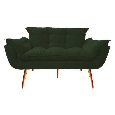 Namoradeira Decorativa Opala Suede Verde 2 Lugares Pés Madeira Mz Decor