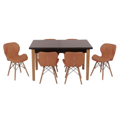 Conjunto Mesa de Jantar Juliette Preta 135cm com 6 Cadeiras Slim - Marrom