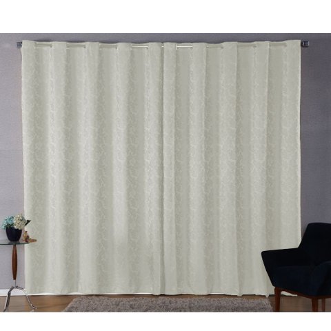 Cortina Sala Jacquard 2.80m X 1.70m Semi Blackout Requinte Varão Simples:Branco