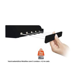 Varal Retratil Parede Automatico com 5 Cordas Preto Secalux - 5