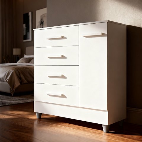 Cômoda Nice com 4 Gavetas 1 Porta - Branco