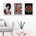 Ver imagem 1 de Kit 3 Quadros Decorativos Bandas de Rock posters 24x18cm - com Vidro:madeira Branca