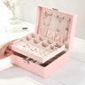Caixa Organizadora Porta Joia Portátil com Dupla Camada - Salmão - 1