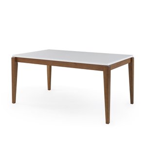 Mesa de Jantar 8 Lugares 200x100cm Madeira Tampo com Vidro - Carina Branco/imbuia