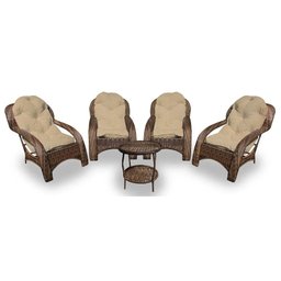 Conjunto Poltronas Espreguiçadeira para Jardim Fibra Sintética 4 Poltronas e Mesa Centro - Tecido Du - 1