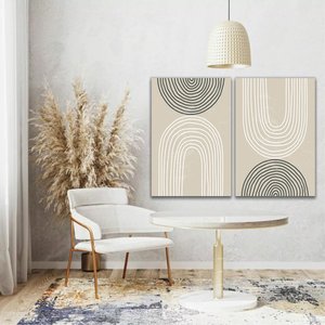 Conjunto 2 Quadros Decorativos Tela em Lona Minimalista Vintage 100x60cm para Sala Quarto