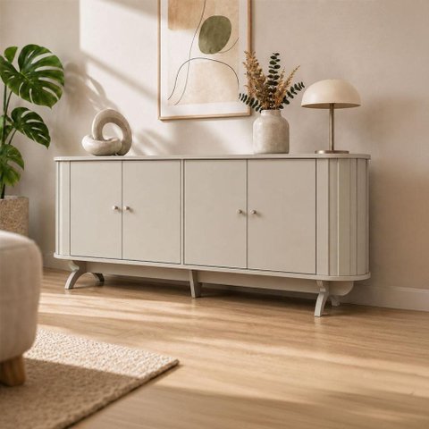Balcão Buffet Aparador Curvo 180 cm X 78 cm 4 Portas Sala de Estar ou Jantar 100% MDF Dalla Costa