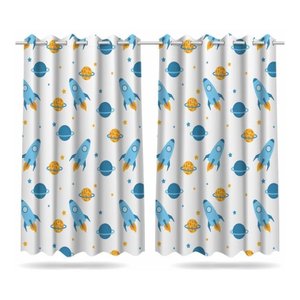 Cortina Infantil Foguetes Universo Tecido Premium 2,60x1,50m