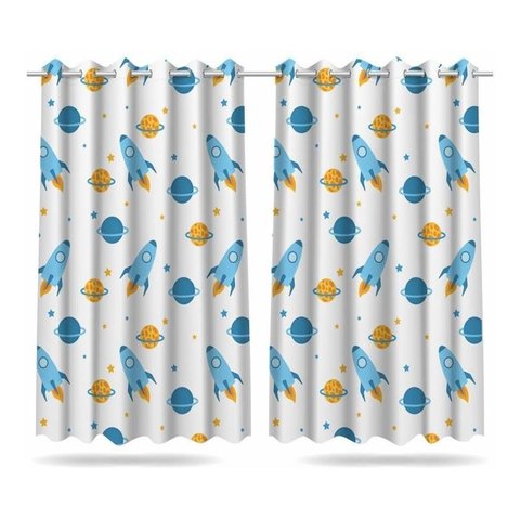 Cortina Infantil Foguetes Universo Tecido Premium 2,60x1,50m