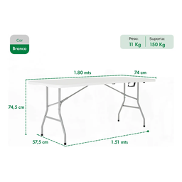 Mesa Dobravel Vira Maleta Portatil 1,80m Camping com Alça Premium. - 5 Mesa Dobravel Vira Maleta Portatil 1,80m Camping com Alça Premium. - 5