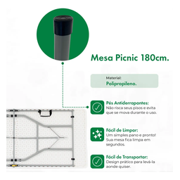 Mesa Dobravel Vira Maleta Portatil 1,80m Camping com Alça Premium. - 2 Mesa Dobravel Vira Maleta Portatil 1,80m Camping com Alça Premium. - 2