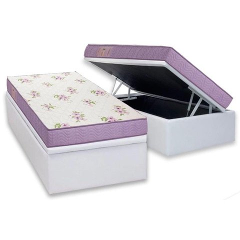 Cama Box Baú Solteiro: Colchão Espuma Ortobom D23 Physical Super Resistente + Base CRC Courano White