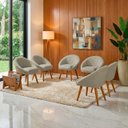 Ver imagem 1 de Kit 6 Poltrona Sala Decorativa Louis Veludo Bege Pés Palito Castanho