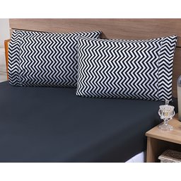Jogo Lençol 4 Peças Cama Viúva 2,03mx1,20mx30cm 100% Algodão 180 Fios Ponto Palito Chevron Preto - 3